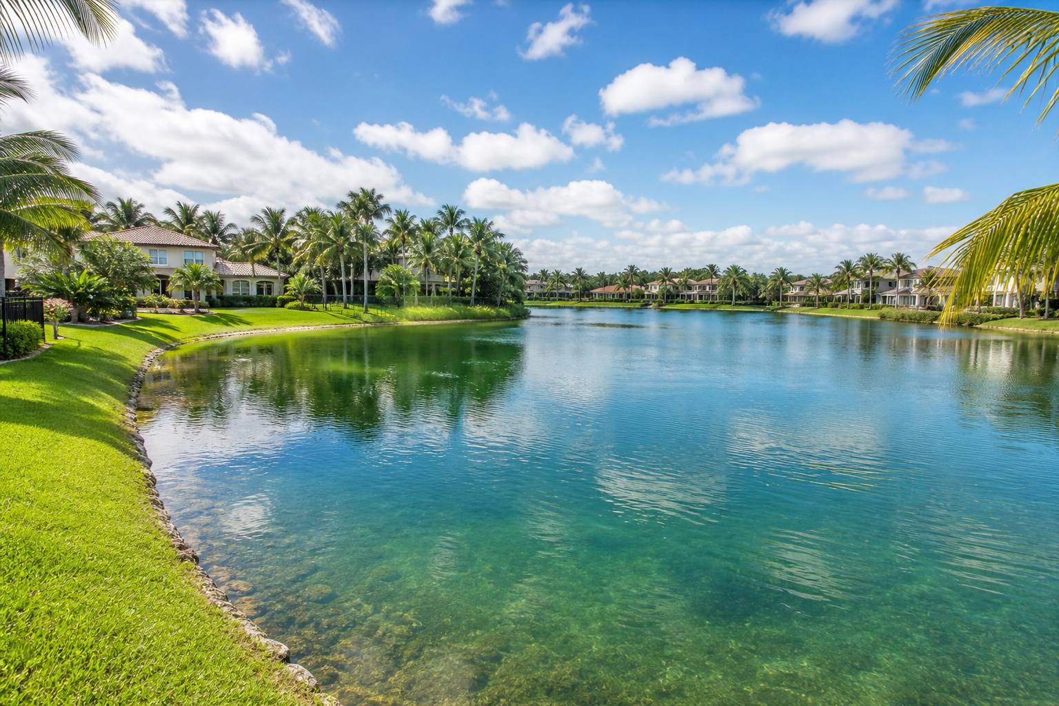 Well-maintained residential lake after ongoing care